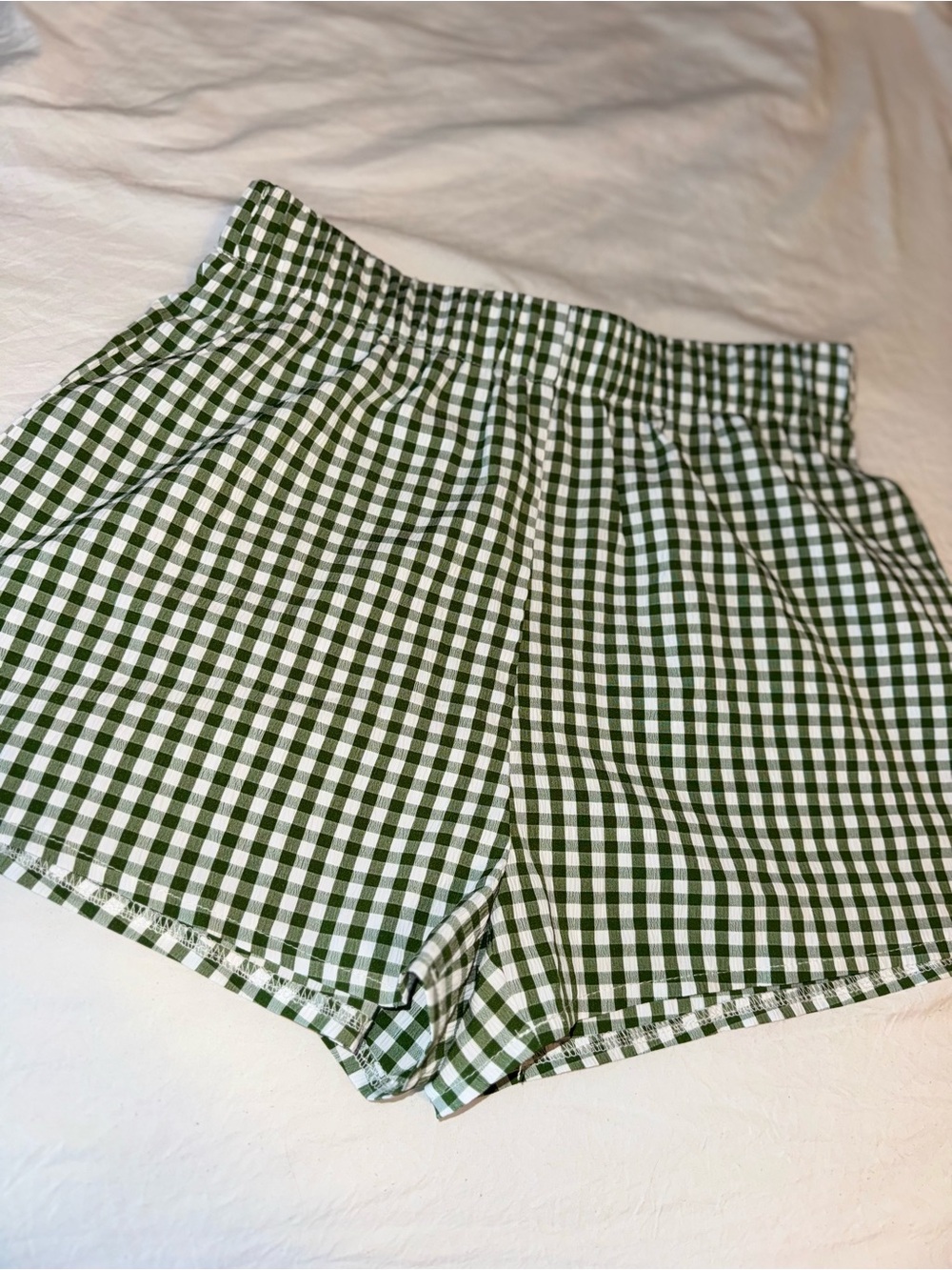 Green and White Checkered High Waisted Shorts